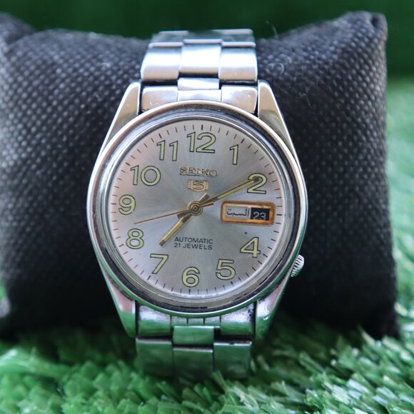 RARE Vintage Seiko 5 Automatic Watch – 21 Jewels - Silver Dial - Picture 2 of 7